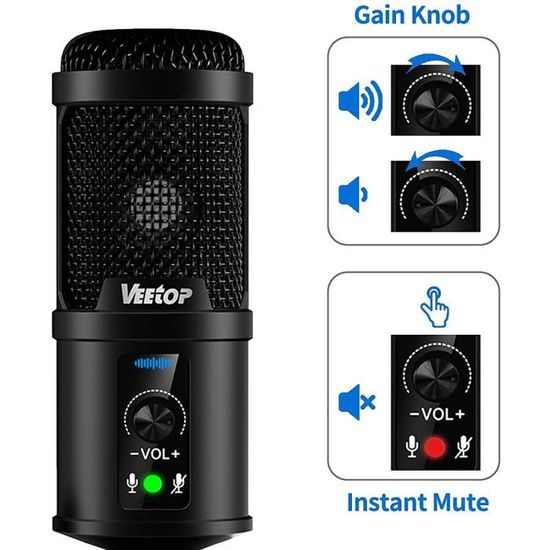 Microphone USB LarmTek Avec Bouton Muet - Pour PC, PS4, Mac, Streaming, Podcasts