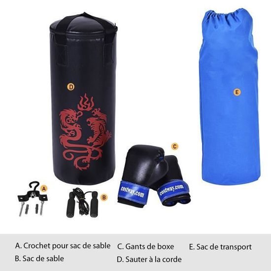 Sac De Frappe Costway 80cm Avec Gants Et Bandes - 25,5kg - PVC Renforcé - Pour Boxe, MMA