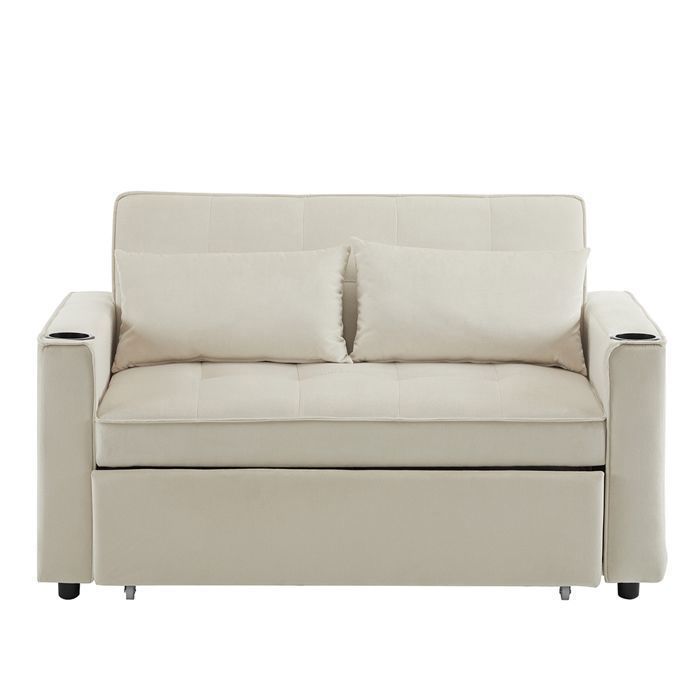 Canapé Convertible 2 Places Avec Porte-boisson Et Coussins Fonction De Couchage Gris 94167065