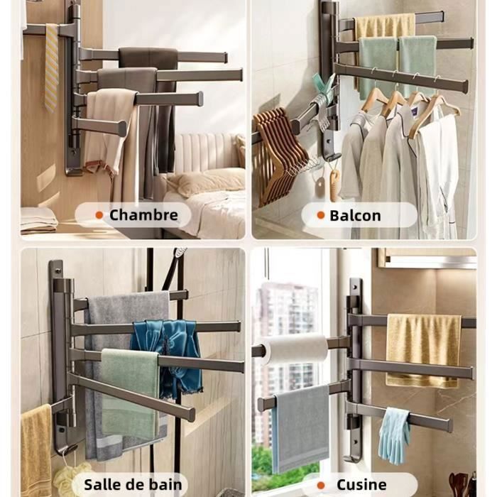 Porte-Serviettes Avec 4 Barres 180°Rotatives En Acier Inoxydable Sus304 Porte Serviette Murale Seche Serviettes 99467804