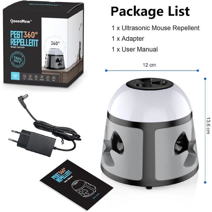 Ultrason Souris Et Rats, Repulsif Souris Ultrasons 360° Anti Souris Avec Lumière LED Appareil Ultrason Pour Nuisible Rongeurs Répulsif Intérieur Dispositif Anti Nuisible Cafards Anti Moustique