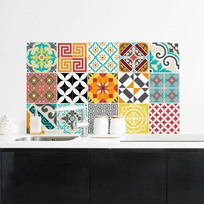 Lot De 5 Stickers Mosaïque Autocollants - Effet Carreau Ancien - 10x10 Cm - Pour Mur Ou Sol