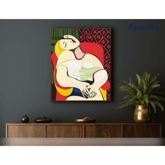 Figured'Art Peinture Par Numéros Sur Disque En Bois 30cm - Femme Abstraite Style Picasso - Kit Complet DIY