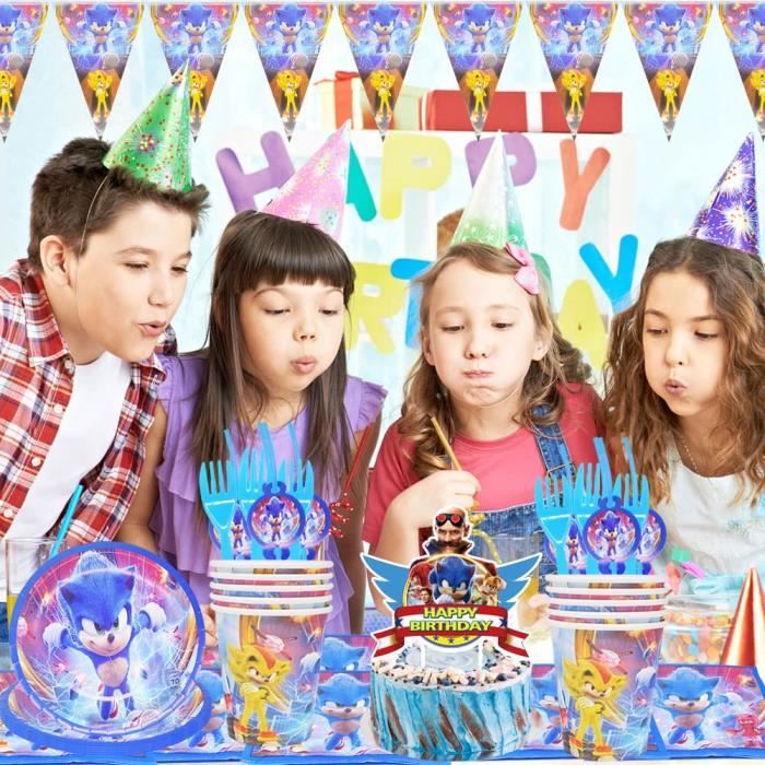 Babioms 63pcs Sonic The Hedgehog Party Supplies Décoration Set Vaisselle  Fête D anniversaire Comprend Tasses Nappe Servie