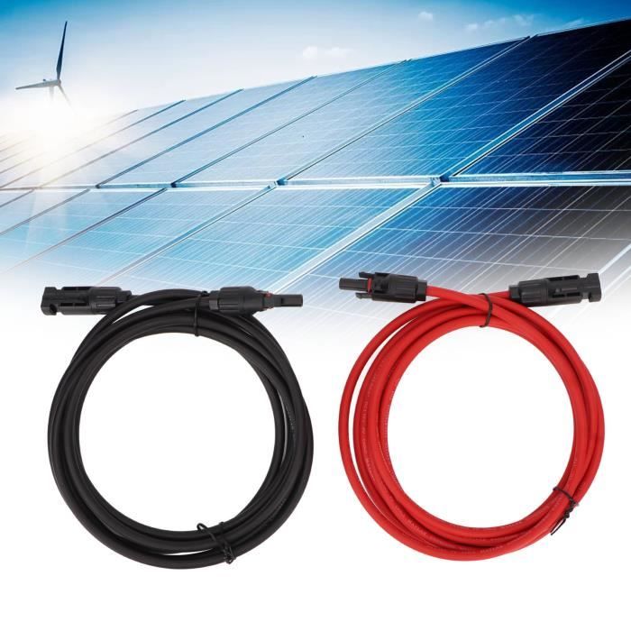 2 câbles d'extension pour panneaux solaires 10 AWG 6 mm², câble d'extension solaire avec connecteurs mâle et femelle, tension nominale 1000 V CC, courant nominal 30 A, étanchéité (3 mètres