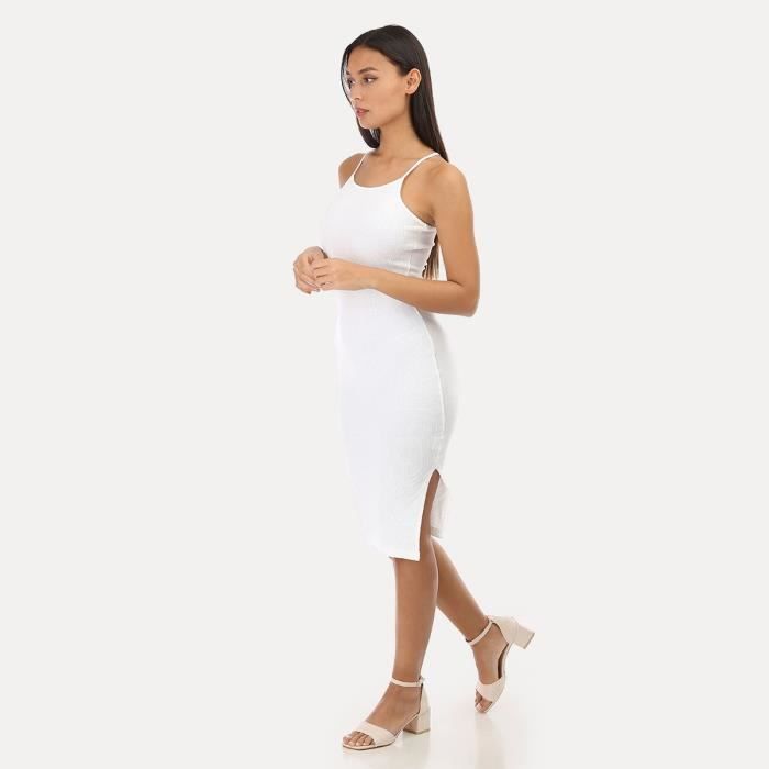 Robe blanche cotele sans manches avec fente Blanc Cdiscount Pret a Porter