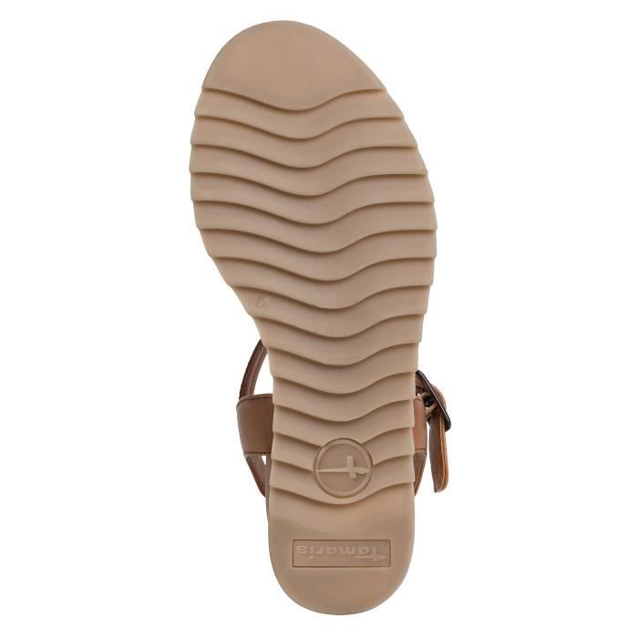 Sandales compens es en cuir Tamaris Camel Femme Bride