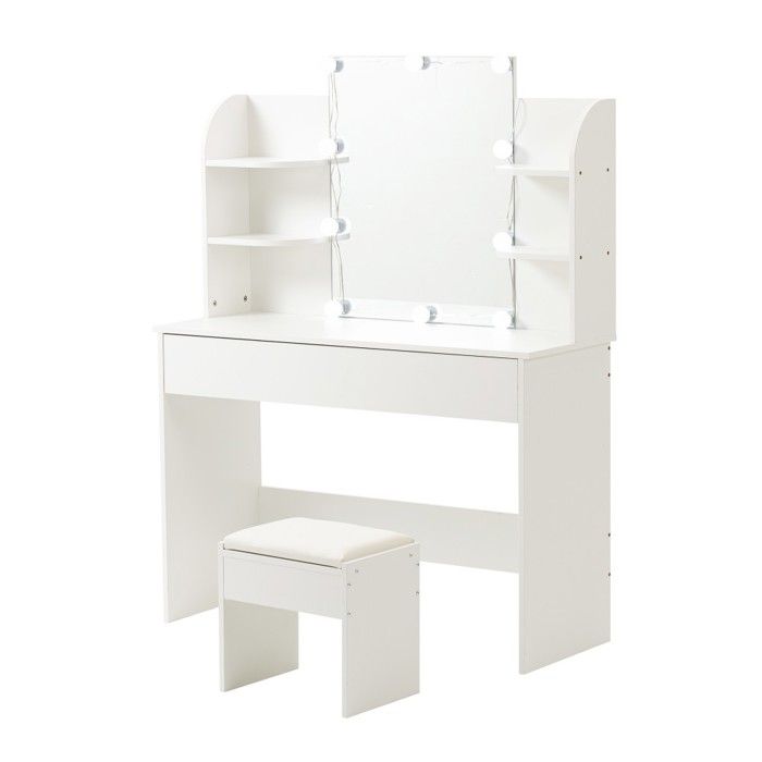 Coiffeuse Avec Miroir LED Et Tabouret Blanc WOMO-Design 80x40x140 Cm