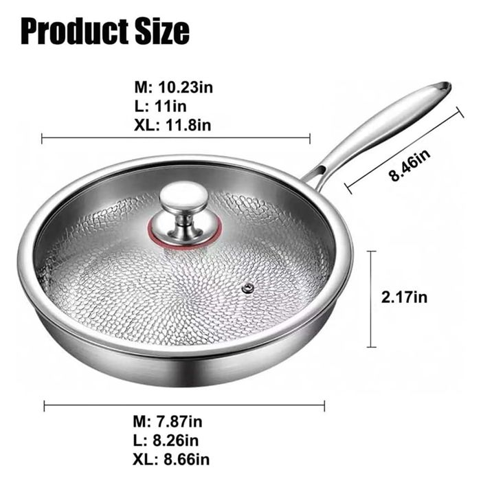 DSXH Poêle En Titane Pur Martelé Pro Avec Couvercle, Légère, Batterie De Cuisine Titanium Pro, Poêle à Frire Antiadhésive Ultra Durable En Titane Pur, (argenté, 28 Cm