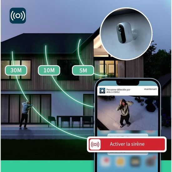 Kit Caméra De Sécurité Arlo Essential 3 + Panneau Solaire - Extérieur WiFi, Vision Nocturne Couleur, 6 Mois Autonomie