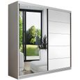 Armoire de chambre avec miroir  2 portes coulissantes - Style contemporain -  Blanc - L 150 cm -LARA 05-0