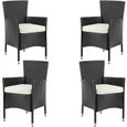 Casaria® Set de 4 chaises en polyrotin Noir avec coussin d'assise 7cm max 160kg assise fauteuil jardin balcon terrasse-0
