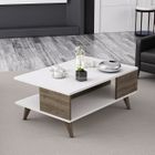 HOMEMANIA Table Basse Lyon Porte-Revues, Livres - avec Étagères - pour Salon - Blanc, Noyer en Bois, 90 x 60 x 38,6 cm