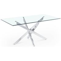 Table à manger - NEOLA - design rectangulaire en verre - pieds argentés