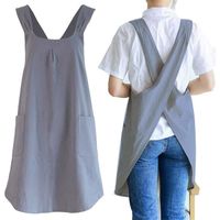 Tablier dos crois&eacute; en coton japonais pour femme avec poches, tablier en lin en coton doux en forme de X, tablier de cuis[717]