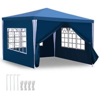 Izrielar Tonnelle de jardin réception avec parois latérales fenêtres  Fête Camping portable Bleue 3x3m TENTE DE DOUCHE