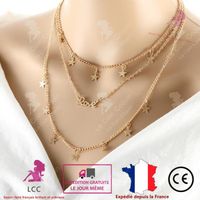 LCC® Collier femme argent fantaisie pendentifs sautoir petites étoiles love cadeau bijoux chaîne cou anniversaire alliage aluminium