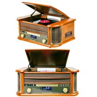 Platine Disque Vinyle Vintage BOIS avec radio bluetooth/FM/USB/RCA/AUX/Télécommande/Lecteur CD Cassette Platine Vinyle HQ