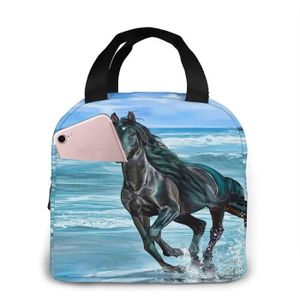 Sac cabas équitation Chevaux noir et beige