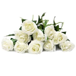 10 Bouquet De Fleurs Artificielles Roses Pu Réel Tactile