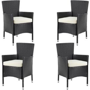 FAUTEUIL JARDIN  Casaria® Set de 4 chaises en polyrotin Noir avec coussin d'assise 7cm max 160kg assise fauteuil jardin balcon terrasse