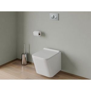 WC - TOILETTES WC suspendu sans bride blanc - CLEMONA - bâti-support et plaque de déclenchement chrome ronde - VENTE-UNIQUE