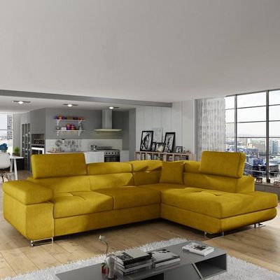 Deco In Paris Canap/é d/’Angle Convertible et r/éversible en Tissu Jaune Liam