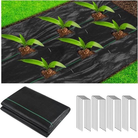 Toile De Paillage 2x3m Anti-mauvaises Herbes - Avec 20 Piquets - Pour Jardin Et Potager