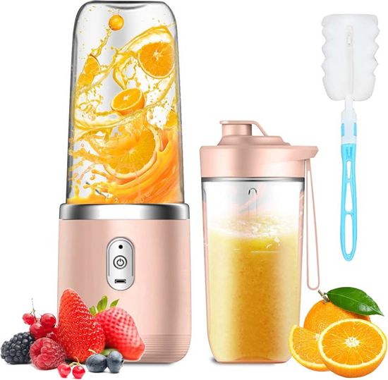 Mixeur Blender Portable USB Rechargeable – 380 Ml, 6 Lames Inox, Sans Fil Pour Smoothie, Jus, Sport, Voyage - 3