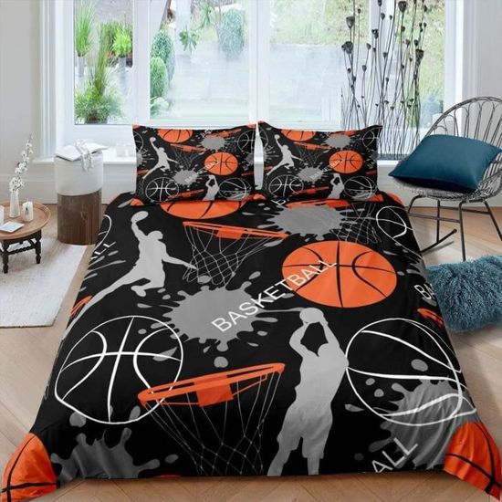 Parure De Lit 220x240 Cm Thème Volley-ball – Housse Couette + 2 Taies – Microfibre Imprimée 3D, Fermeture Zip
