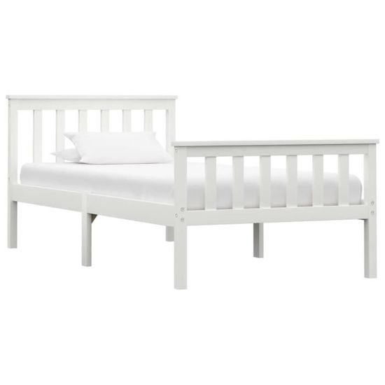 Cadre de lit simple 100x200 cm pour 1 personne Blanc Bois de pin massif - Contemporain - Design