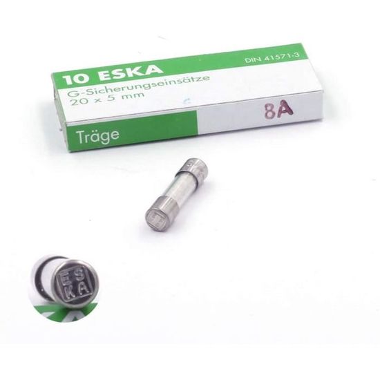 10x Fusibles Temporisés Verre 8A/250VAC - Taille 5x20mm