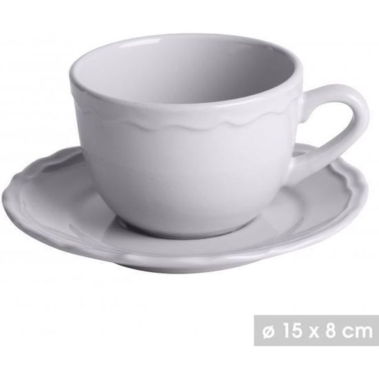 6 Tasses à Café Cappuccino Mug à Thé en Céramique Ondulé Gris 20 cl  Avec sa Soucoupe