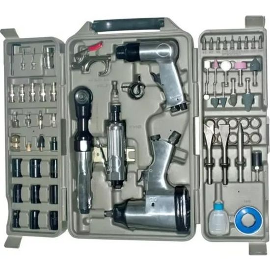 Coffret d'outils pneumatiques 71pcs, burineuse, visseuse, clé à chocs, polisseuse, etc.