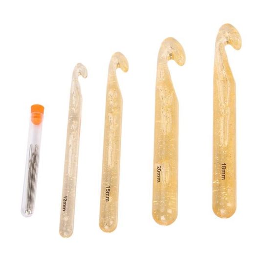 Lot De 4 Crochets De Grande Taille QLRFFLJOY 8 Mm, 10 Mm, 12 Mm, 15 Mm Avec Poignée En Caoutchouc, Outils De Tissage Pour Tricot, Couvertures, Châles Et Tapis