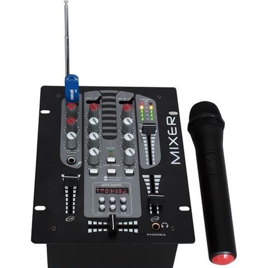IBIZA SOUND DJM150BT-VHF Table de Mixage à 2 Voies - 5 Canaux Avec Micro VHF