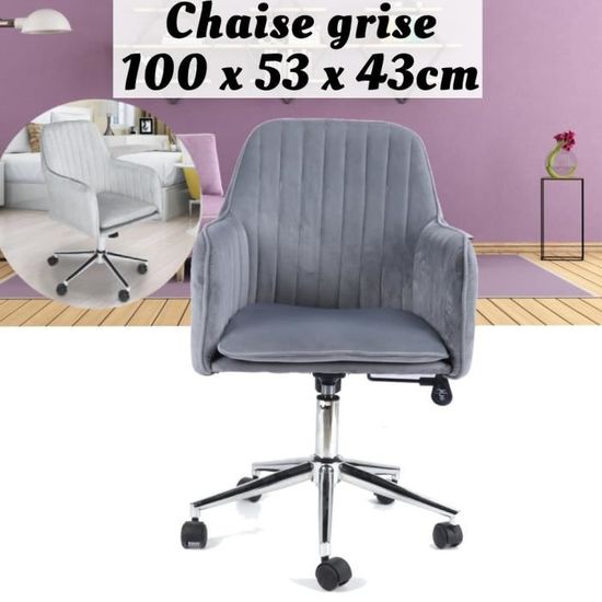 Chaise en velour pour Bureau, salon - Fauteuil simple - hauteur réglable - 85 x 55 x 55 cm - Gris XIX-114