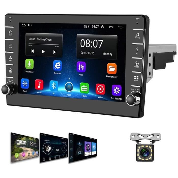 autoradio android 1 din gps 8 pouces écran tactile wifi bluetooth radio fm téléphone portable lien miroir double usb + caméra arri