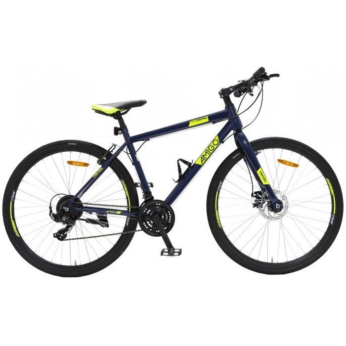 Amigo Control | VTT pour femmes et hommes | 28 pouces | Shimano 21 vitesses | Bleu/Jaune
