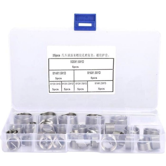 Kit d'insertion de réparation de filetage de bouchon de vidange de voiture 35pcs