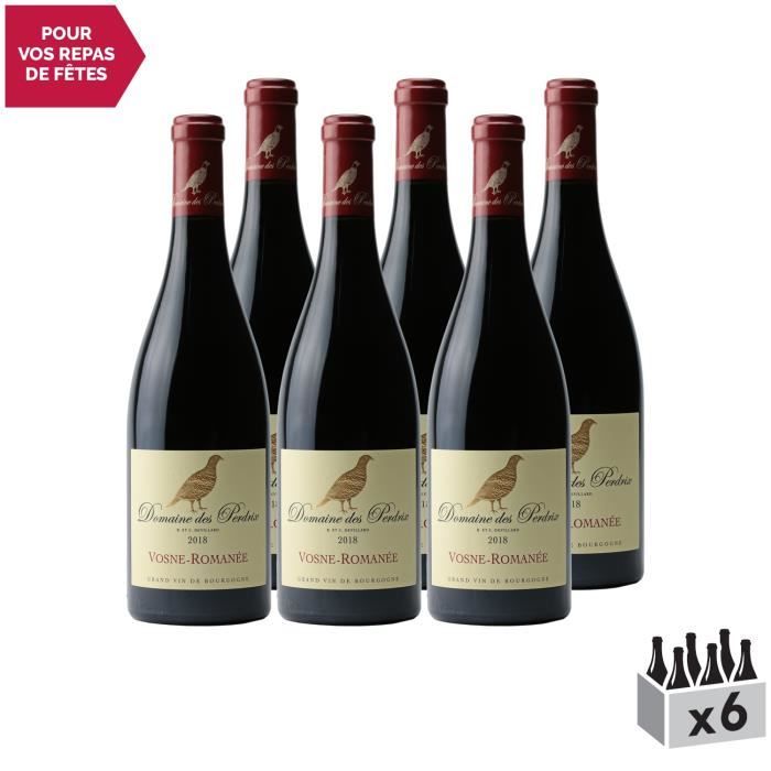 Vosne-Romanée Rouge 2018 - Lot de 6x75cl - Domaine des Perdrix - Vin AOC Rouge de Bourgogne - Cépage Pinot Noir
