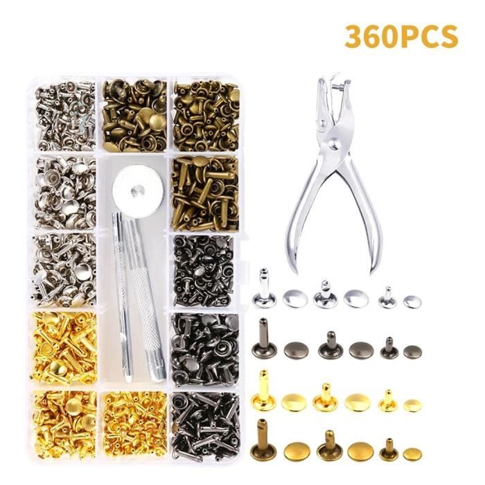 Rivet Leather Set Double Cap Rivet Nails Metal avec Punch Pince Kit 360PCS Yuanliae548