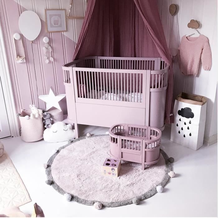 Tapis Chambre Bébé Rose Enfant Antidérapante Ronde En Coton Couverture Jouer Décoration Pour Enfants Entre 0-6 Ans