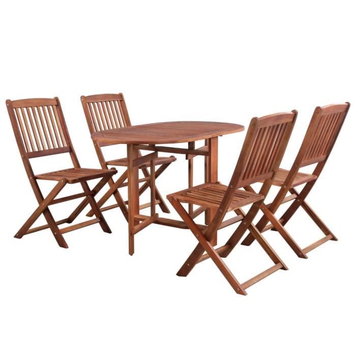 Ensemble de salle à manger d'extérieur 5 pcs pliable Bois d'acacia solide