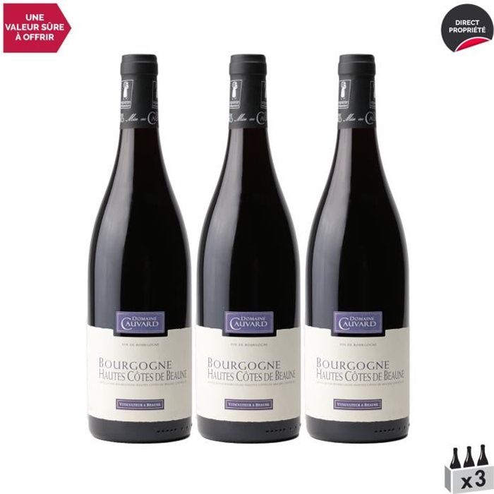 Bourgogne Hautes Côtes de Beaune Rouge 2018 - Lot de 3x75cl - Domaine Cauvard - Vin AOC Rouge de Bourgogne - Cépage Pinot Noir
