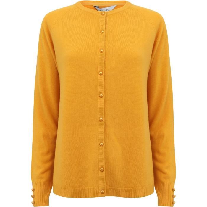 PLUM TREE Cardigan Bouton Uni Col Rond Jaune Or Femme