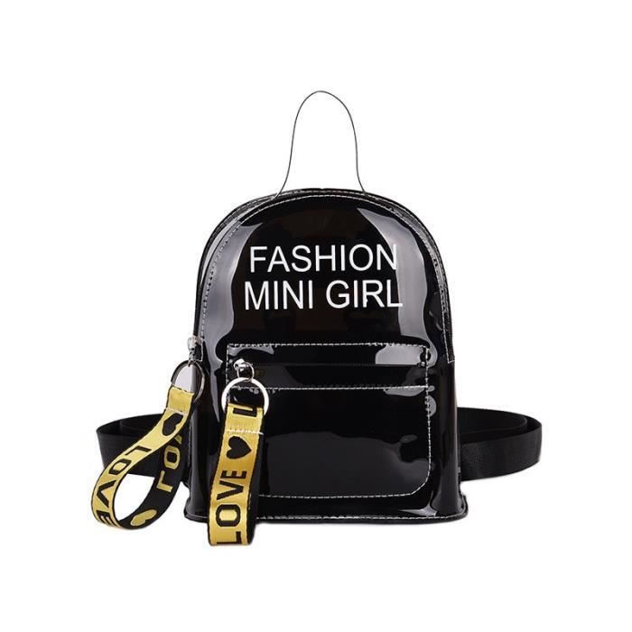 SAC A DOS,Femmes sac à dos Transparent pour enfant Mini petit sac à dos PVC gelée claire sac à dos lettre imprimer - Type black