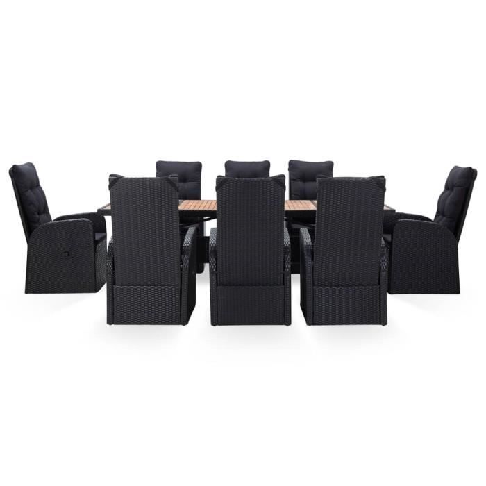 Parfait Salon de jardin 9 pcs - Ensemble repas de jardin d'extérieur - Ensemble Table et Chaise de Jardin Résine tressée et acacia