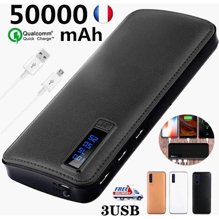 Kaide®50000mAh 3USB Powerbank LCD display Lampe LCD batterie externe, adapté pour iPhone, Andorid et autres appareils