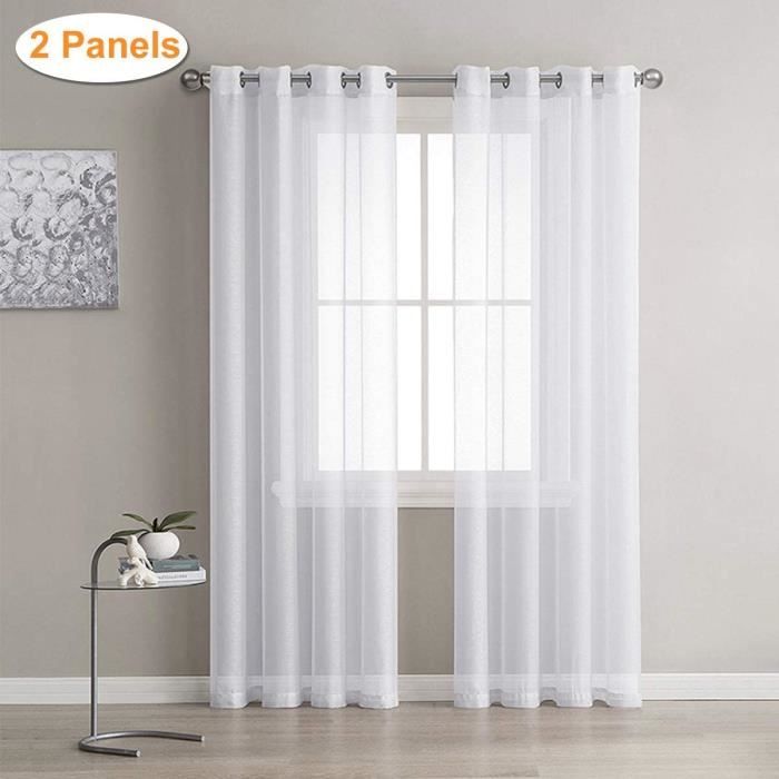 Lot de 2 Rideaux Voilages Blanc, Panneaux de Fenêtres Voile de Fenêtre avec Solide à Oeillets pour Salon Chambre , 140 cm x 240cm